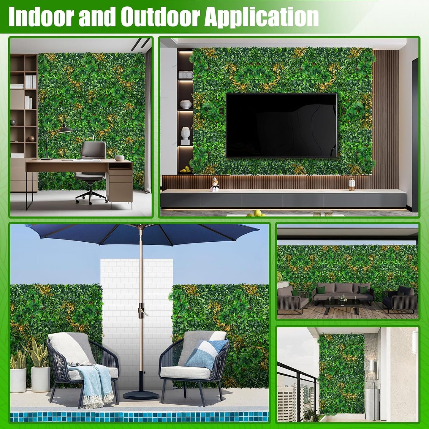 Grass Wall Panels, 20"x20" 12pcs Artificial Grass Backdrop Wall with Tropical Leaves, UV-Anti Faux Greenery Plant Boxwood Panels for Privacy Fence Screen, Green Wall Decor for Outdoor Indoor
