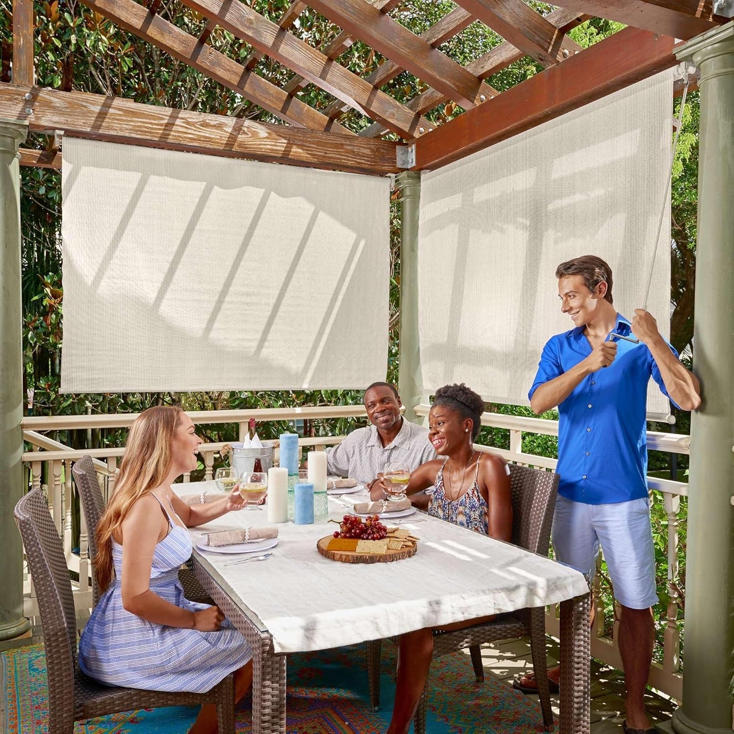 Coolaroo Exterior Roller Shade, Cordless Roller Shade with 90% UV Protection, No Valance, (6' W X 6' L), Mocha, 474768