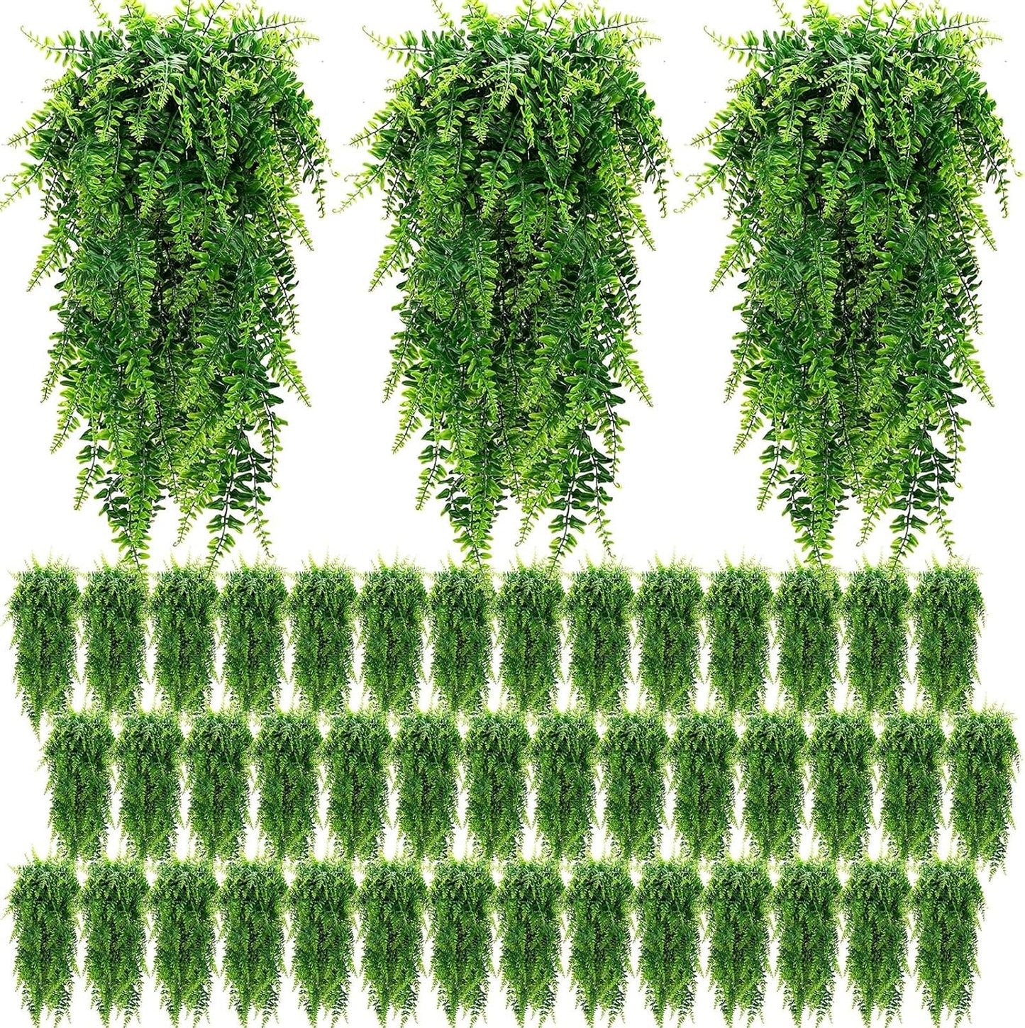 Geosar 80 Pcs Artificial Hanging Plants 32 Inch Hanging Boston Ferns Plastic Fake Plants for Wall Room Garden Wedding Garland Indoor Outdoor Decoration, No Basket