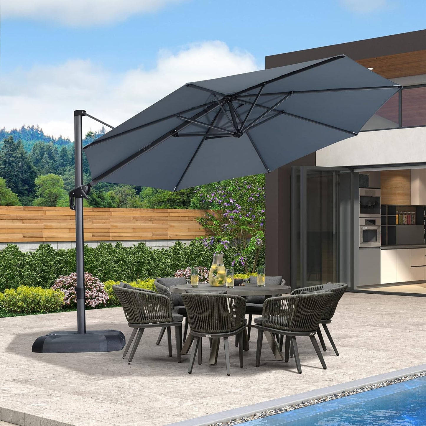 PURPLE LEAF 9' X 11.5' Patio Umbrella Outdoor Cantilever Rectangle Umbrella Aluminum Offset Umbrella with 360-degree Rotation for Garden Deck Pool Patio, Grey