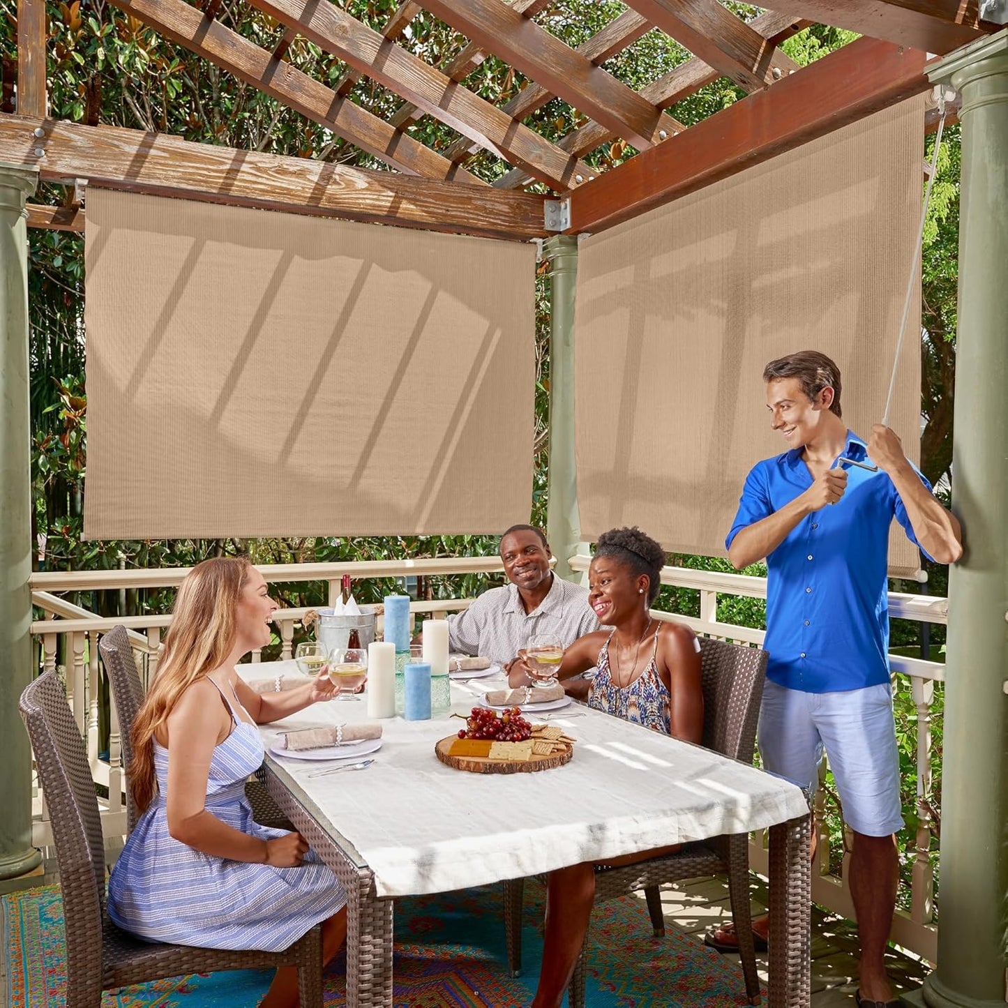 Coolaroo Exterior Roller Shade, Cordless Roller Shade with 90% UV Protection, No Valance, (6' W X 6' L), Mocha, 474768