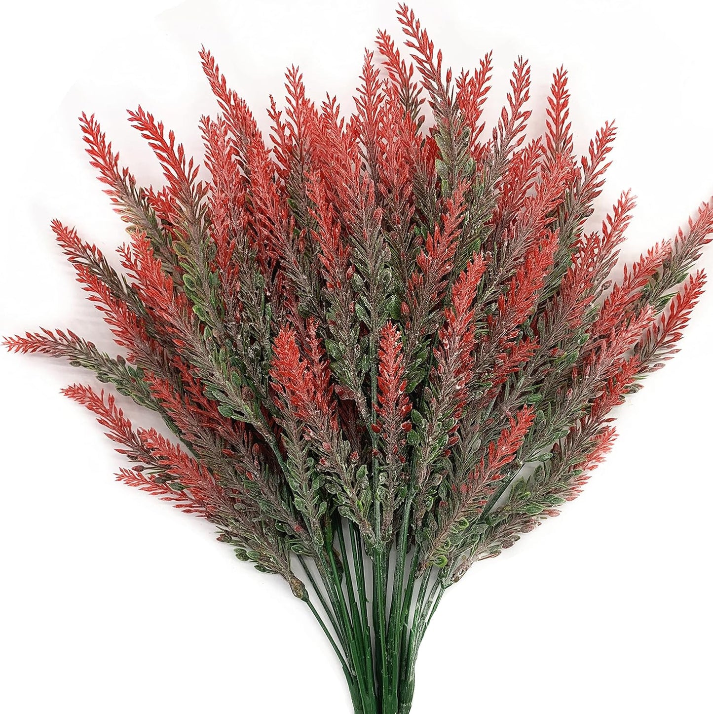 CATTREE Artificial Shrubs Bushes, Plastic Wheat Grass Green Leaves Fake Plants for Indoor Outdoor Home Garden Verandah Kitchen Office Wedding Arrangements Christmas Decoration 8 Pack