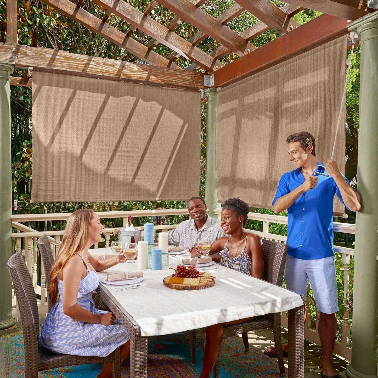 Coolaroo Exterior Roller Shade, Cordless Roller Shade with 90% UV Protection, No Valance, (6' W X 6' L), Mocha, 474768
