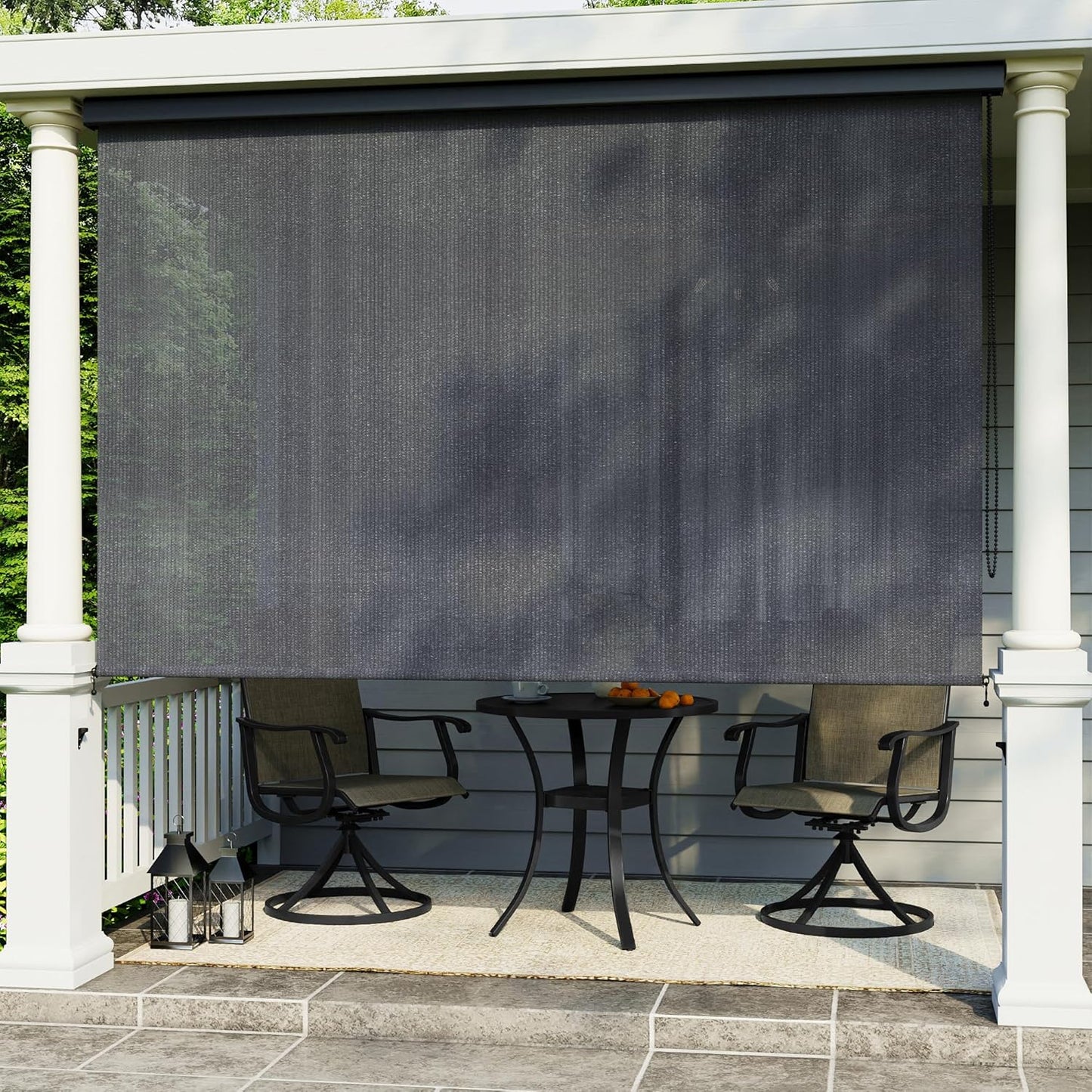 VICLLAX Premium Outdoor Roller Shade, 95% Patio Roll up Blinds with Weather Resistant Valance 7x8FT,Mocha