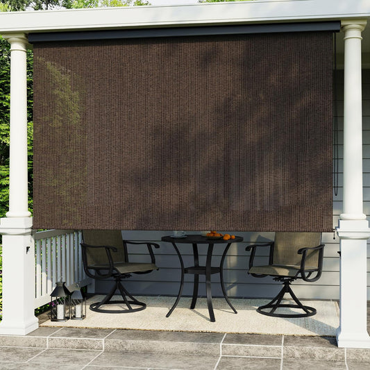 VICLLAX Premium Outdoor Roller Shade, 95% Patio Roll up Blinds with Weather Resistant Valance 7x8FT,Mocha