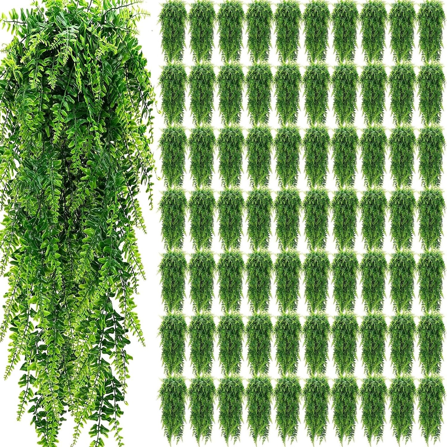 Geosar 80 Pcs Artificial Hanging Plants 32 Inch Hanging Boston Ferns Plastic Fake Plants for Wall Room Garden Wedding Garland Indoor Outdoor Decoration, No Basket