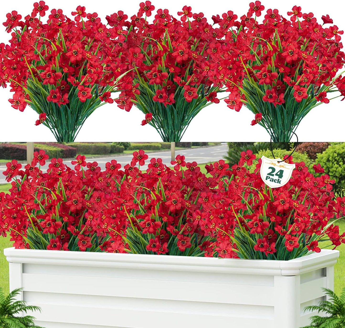 Lnoicy Artificial Greenery Plants Outdoor UV Resistant Fake Plants Boxwood Shrubs Grass,20 Bundles for Farmhouse Home Garden Office Patio Backyard Wedding and Indoor Outdoor Decoration