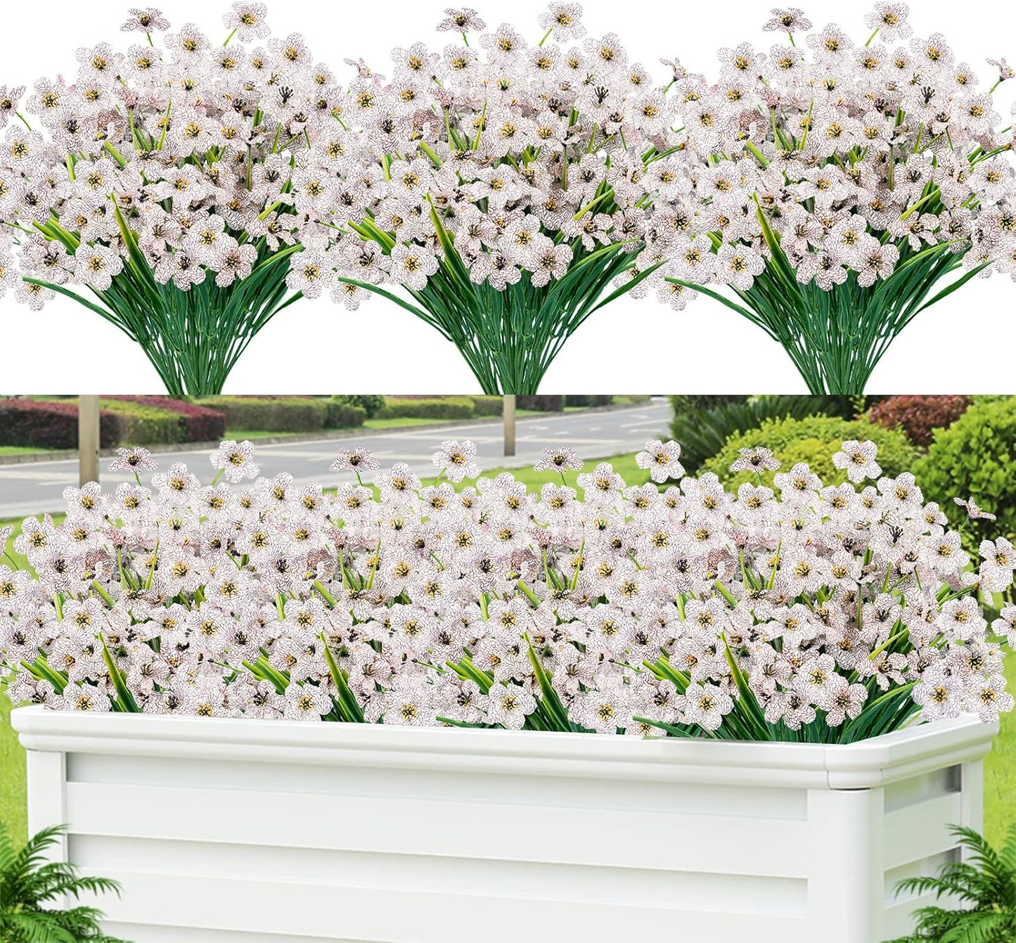 Lnoicy Artificial Greenery Plants Outdoor UV Resistant Fake Plants Boxwood Shrubs Grass,20 Bundles for Farmhouse Home Garden Office Patio Backyard Wedding and Indoor Outdoor Decoration