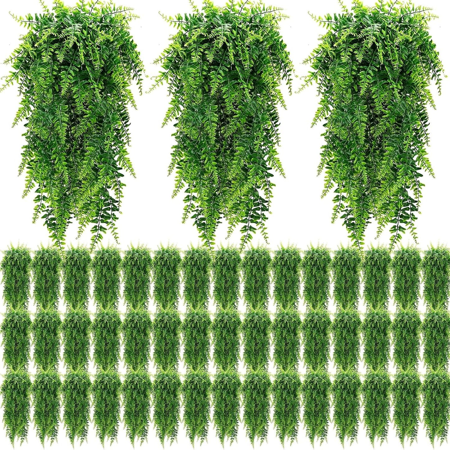 Geosar 80 Pcs Artificial Hanging Plants 32 Inch Hanging Boston Ferns Plastic Fake Plants for Wall Room Garden Wedding Garland Indoor Outdoor Decoration, No Basket