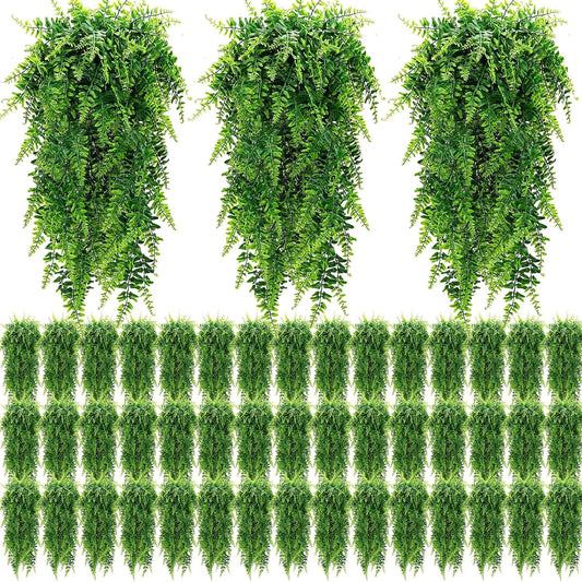 Geosar 80 Pcs Artificial Hanging Plants 32 Inch Hanging Boston Ferns Plastic Fake Plants for Wall Room Garden Wedding Garland Indoor Outdoor Decoration, No Basket