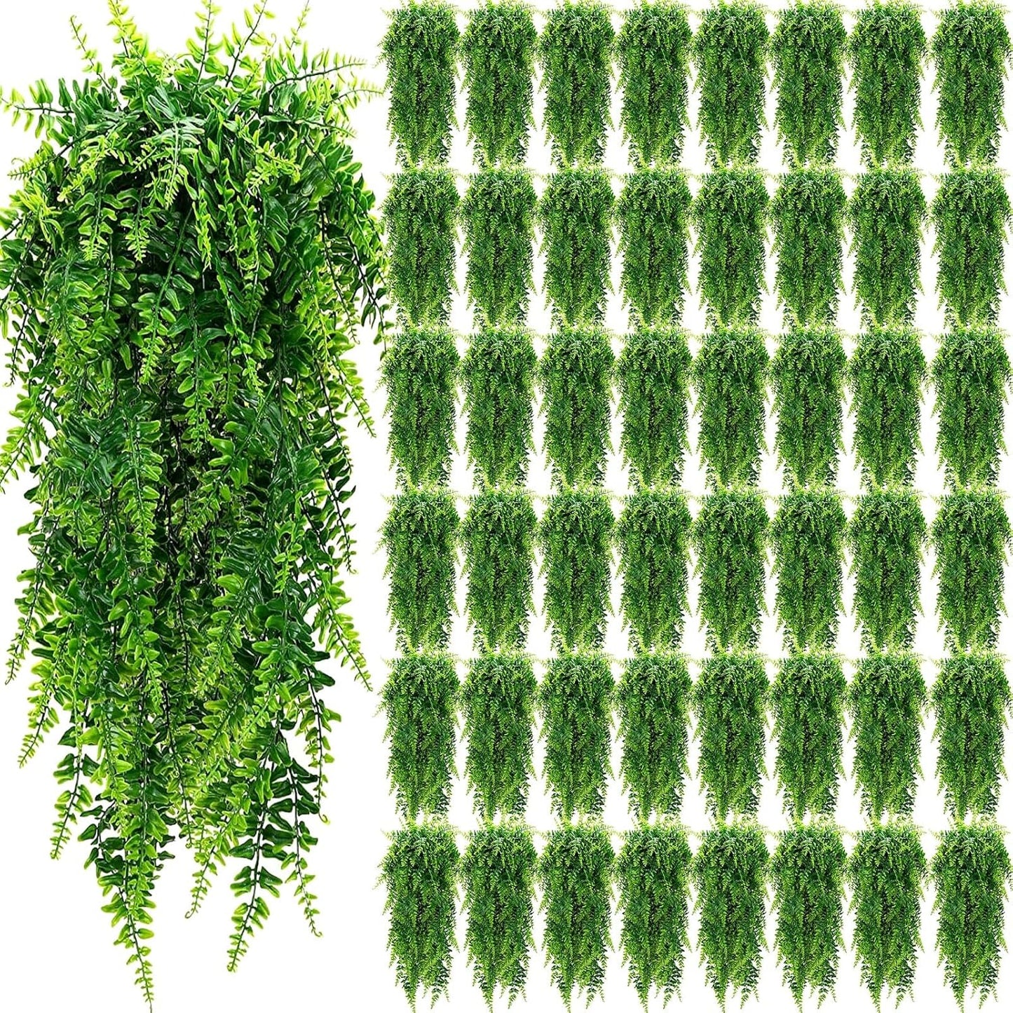 Geosar 80 Pcs Artificial Hanging Plants 32 Inch Hanging Boston Ferns Plastic Fake Plants for Wall Room Garden Wedding Garland Indoor Outdoor Decoration, No Basket