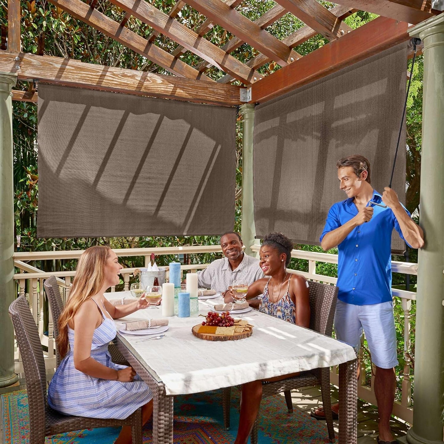 Coolaroo Exterior Roller Shade, Cordless Roller Shade with 90% UV Protection, No Valance, (6' W X 6' L), Mocha, 474768