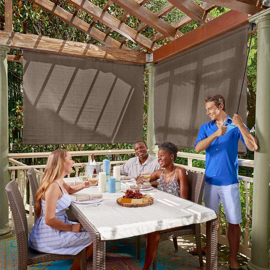 Coolaroo Exterior Roller Shade, Cordless Roller Shade with 90% UV Protection, No Valance, (6' W X 6' L), Mocha, 474768