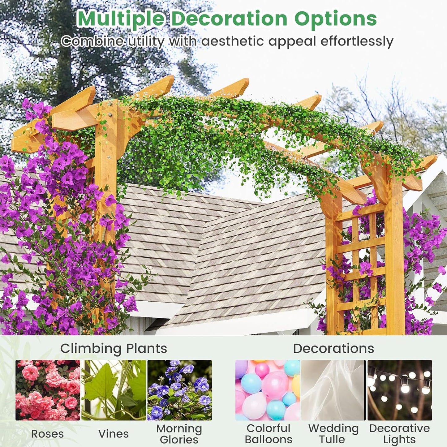HAPPYGRILL 7.5 FT Garden Arch, Outdoor Wooden Arbor Trellis for Climbing Plants, Wedding Arch for Ceremonies Parties, Solid Wood Backdrop Stand, Backyard Pergola, Greenhouse Patio Lawn Decoration