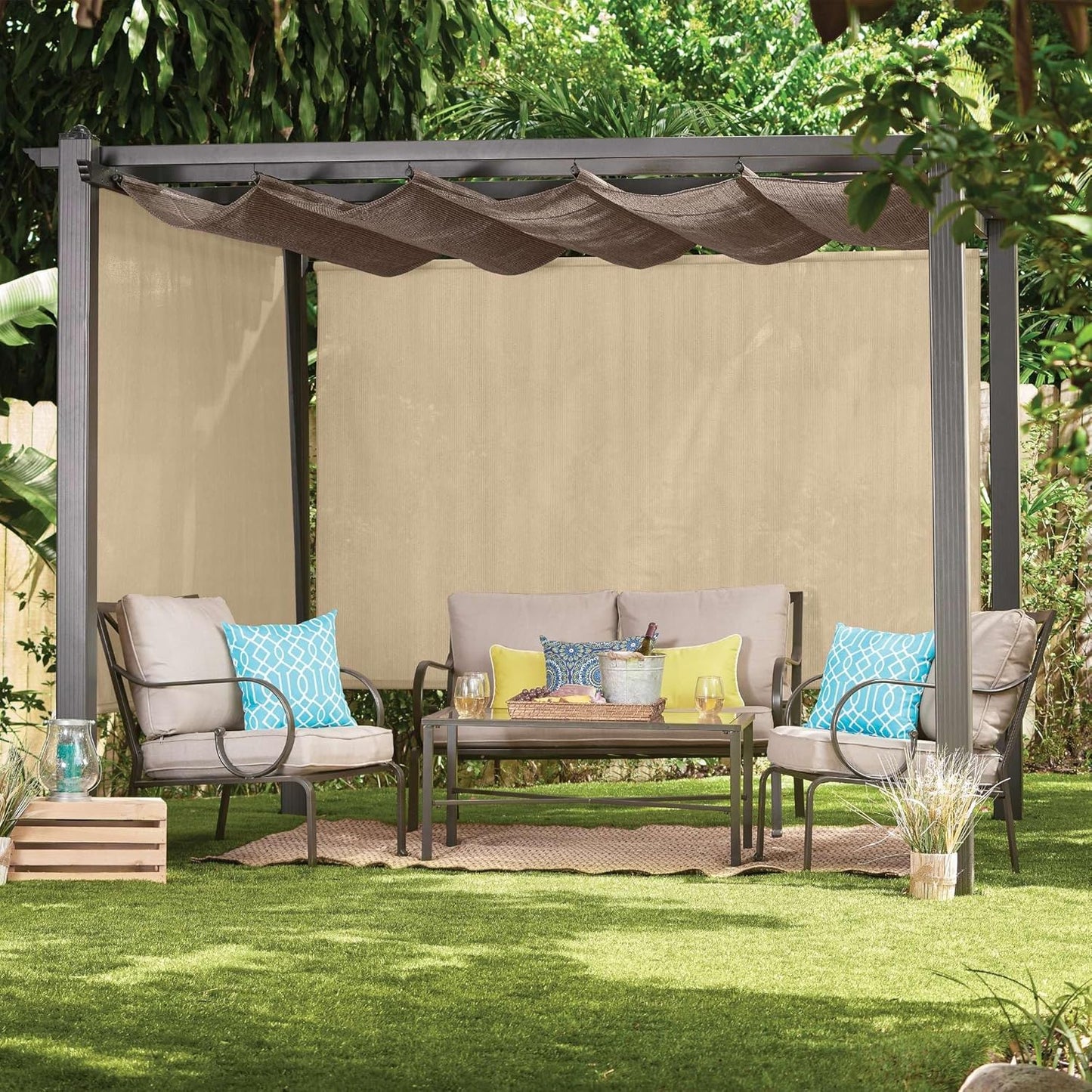 Coolaroo Exterior Roller Shade, Cordless Roller Shade with 90% UV Protection, No Valance, (6' W X 6' L), Mocha, 474768