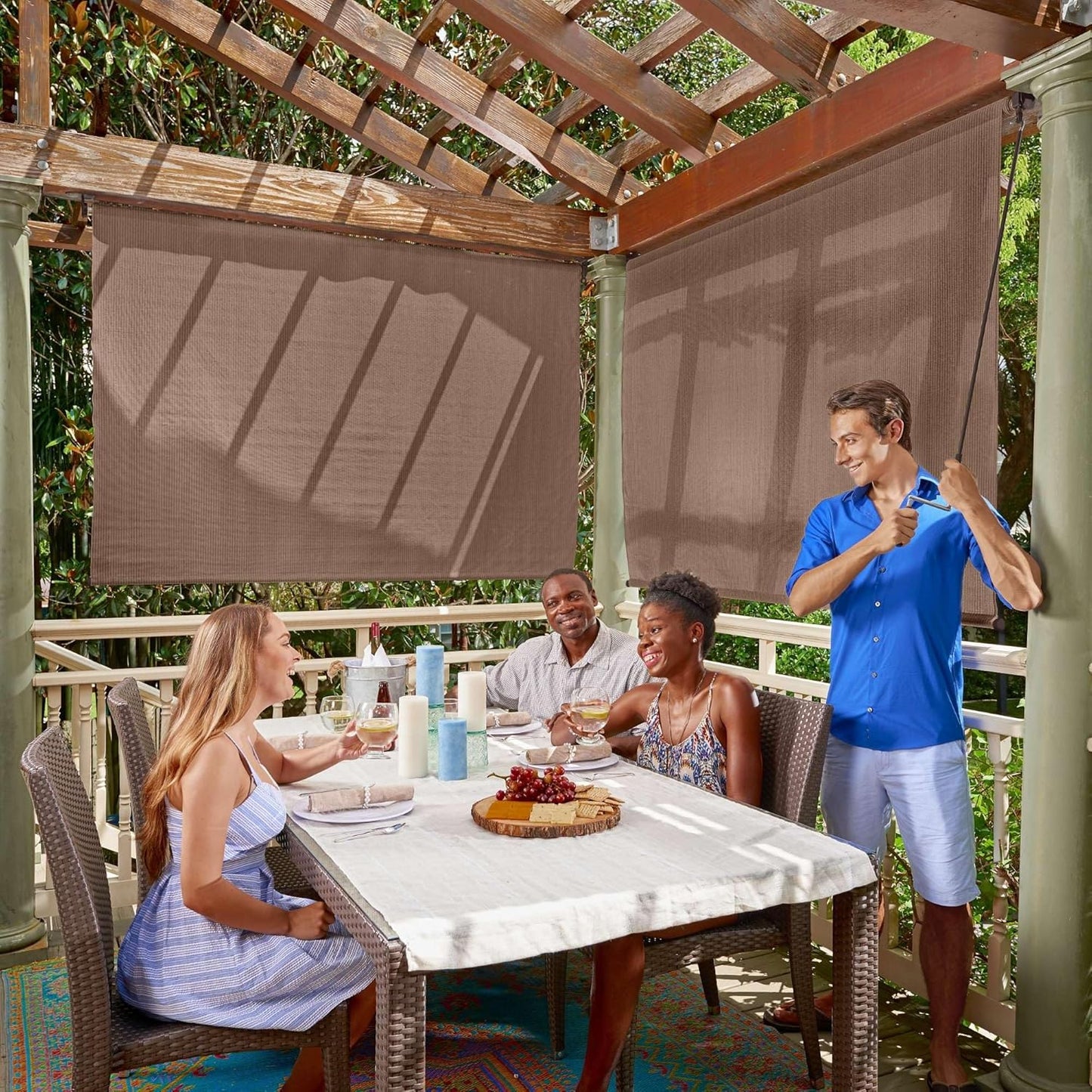 Coolaroo Exterior Roller Shade, Cordless Roller Shade with 90% UV Protection, No Valance, (6' W X 6' L), Mocha, 474768