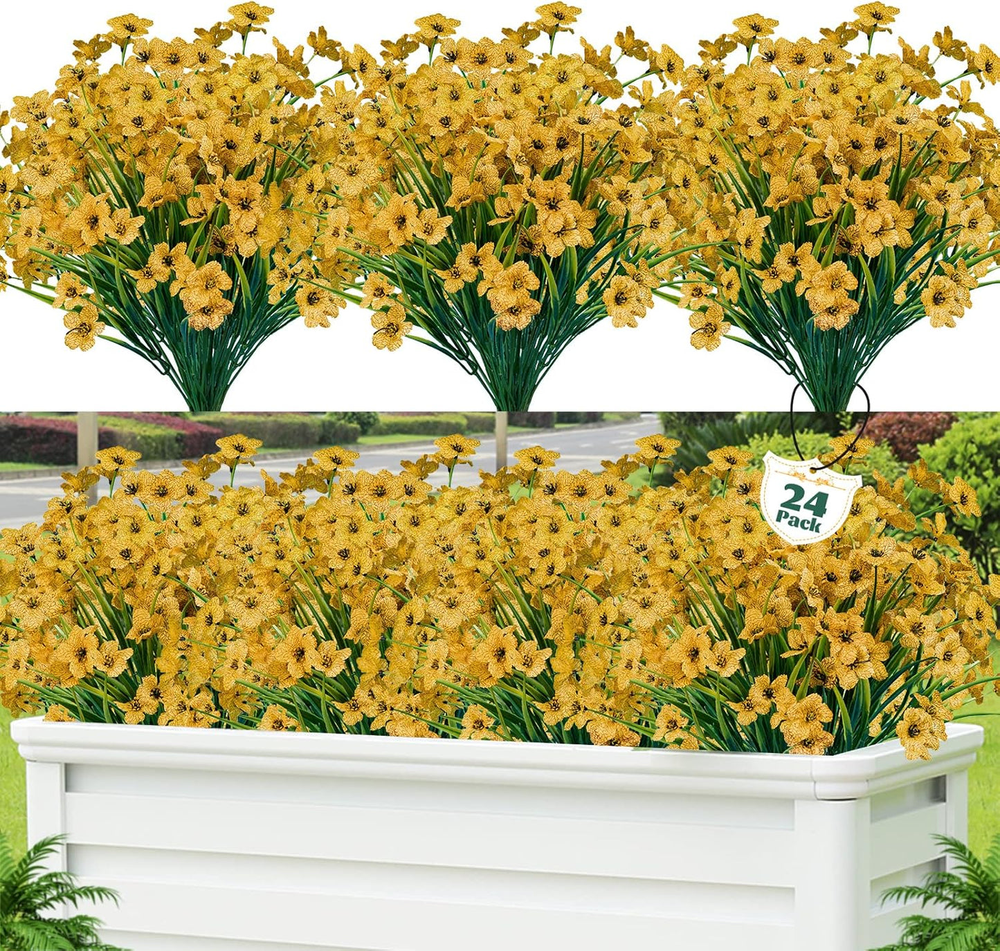 Lnoicy Artificial Greenery Plants Outdoor UV Resistant Fake Plants Boxwood Shrubs Grass,20 Bundles for Farmhouse Home Garden Office Patio Backyard Wedding and Indoor Outdoor Decoration