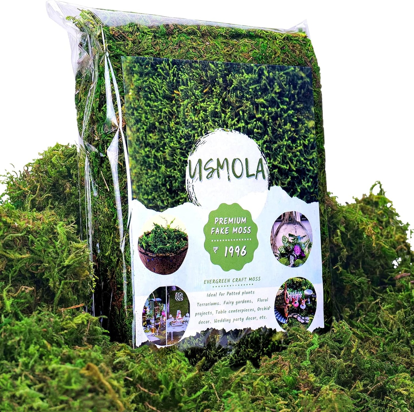 Usmola Fake Moss, Artificial Green Moss for Potted Plants Fairy Garden Accessories, 4OZ (Fresh Green)